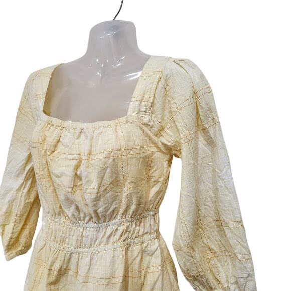 Free Assembly 3/4 Sleeve Square Neck Top Peplum Hem Cadmium Yellow Plaid Size XS - Picture 3 of 10